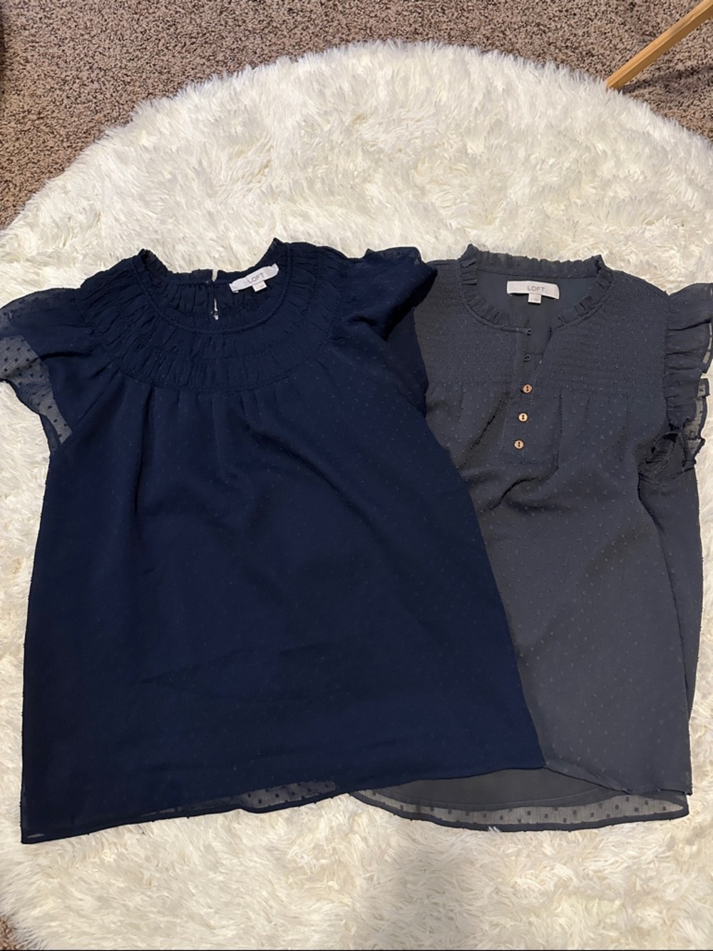 LOFT Navy and Charcoal Swiss Dot Cap Sleeve Blouses (2)